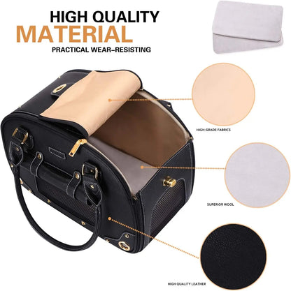 Dog Carrier Purse – Waterproof PU Leather Pet Travel Bag with Roof, for Small Dogs & Cats