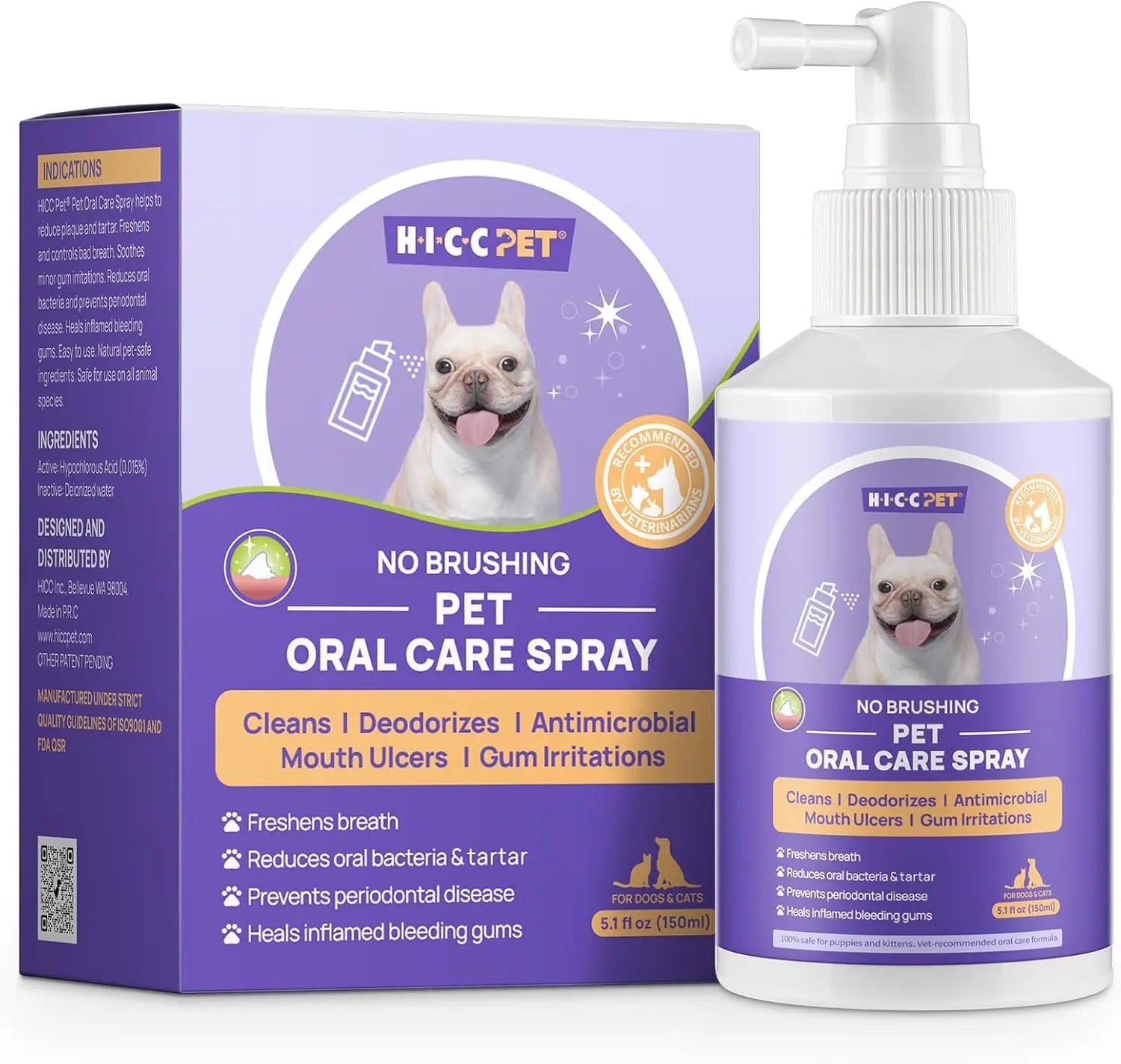 Dog/ Cat Dental Care Spray – Fresh Breath, Plaque & Tartar Control, Gum Relief, No-Brush 5.1 Fl Oz