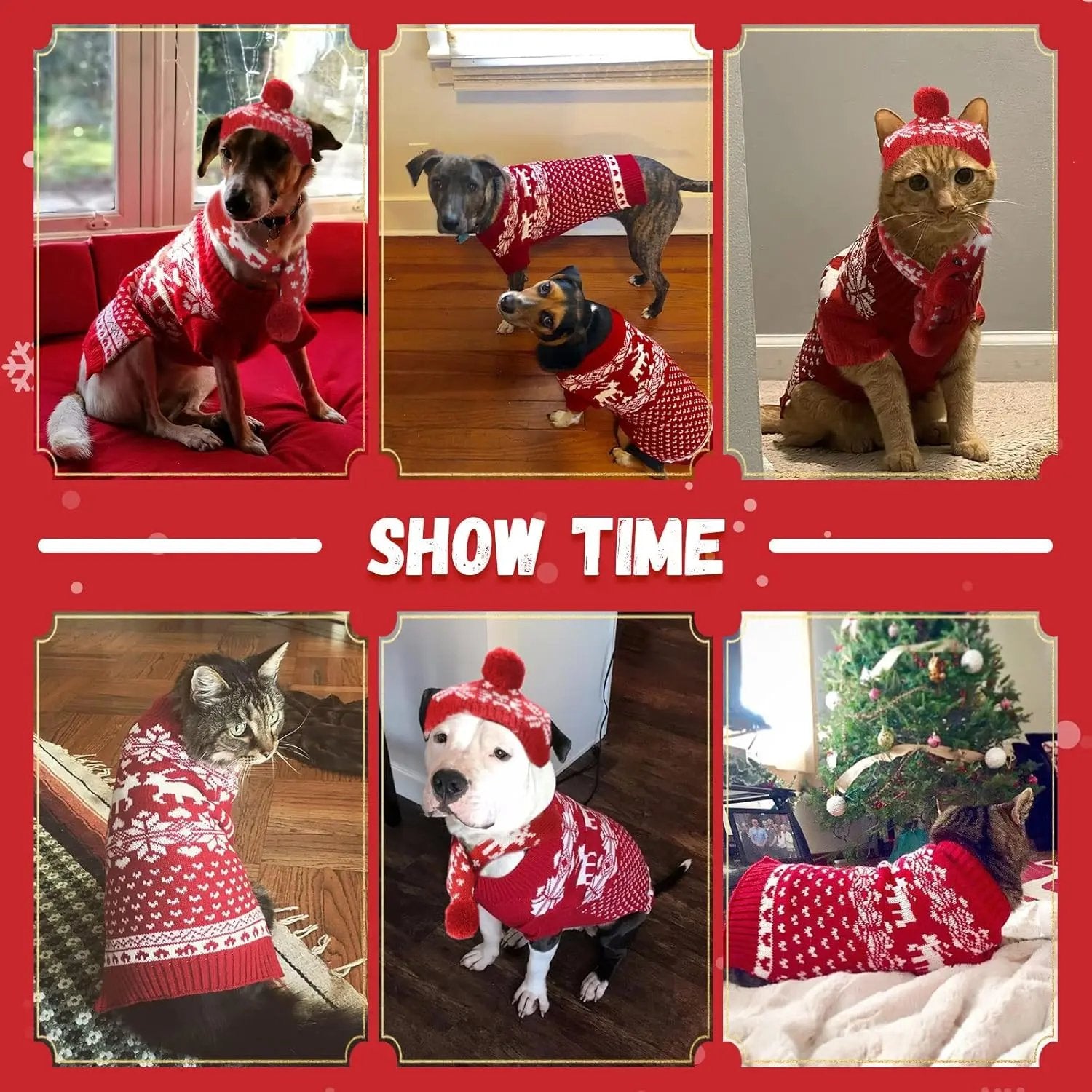 Dog Christmas Outfit 3-Piece Set - Sweater, Hat & Scarf Winter Holiday Costume