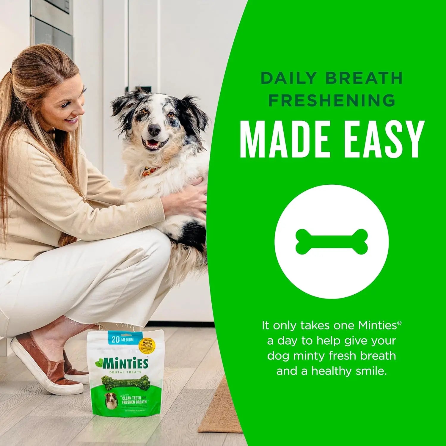 Dog Dental Chews, Vet-Recommended Mint Bones Clean Teeth, Freshen Breath & Reduce Plaque/Tartar