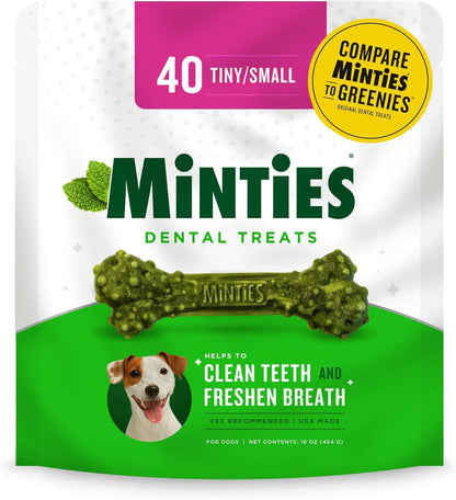 Dog Dental Chews, Vet-Recommended Mint Bones Clean Teeth, Freshen Breath & Reduce Plaque/Tartar Small Mint 16 Ounces