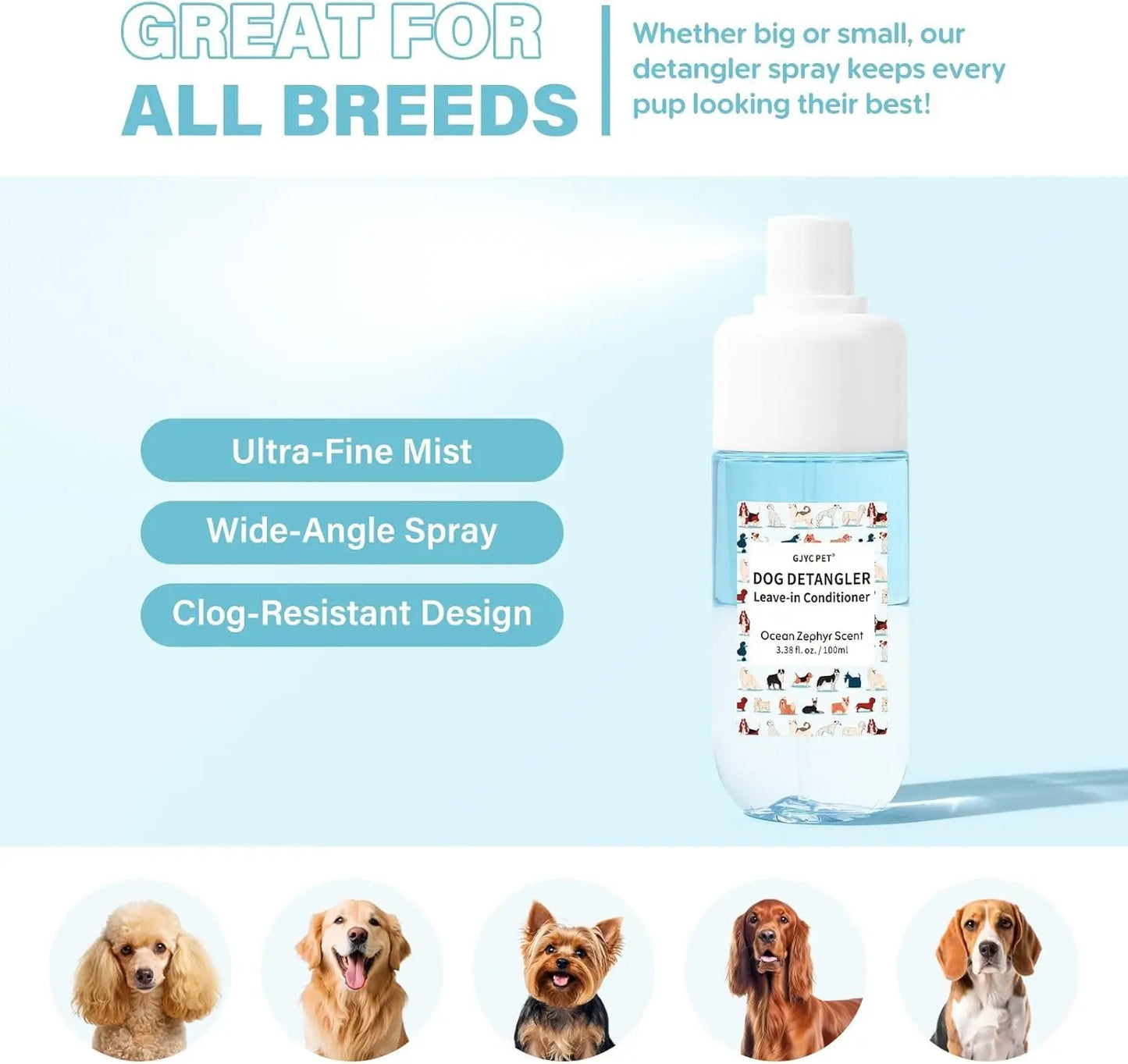 Dog Detangler & Dematting Spray Leave-In Conditioner 3.38oz Jojoba Oil 2 Scent