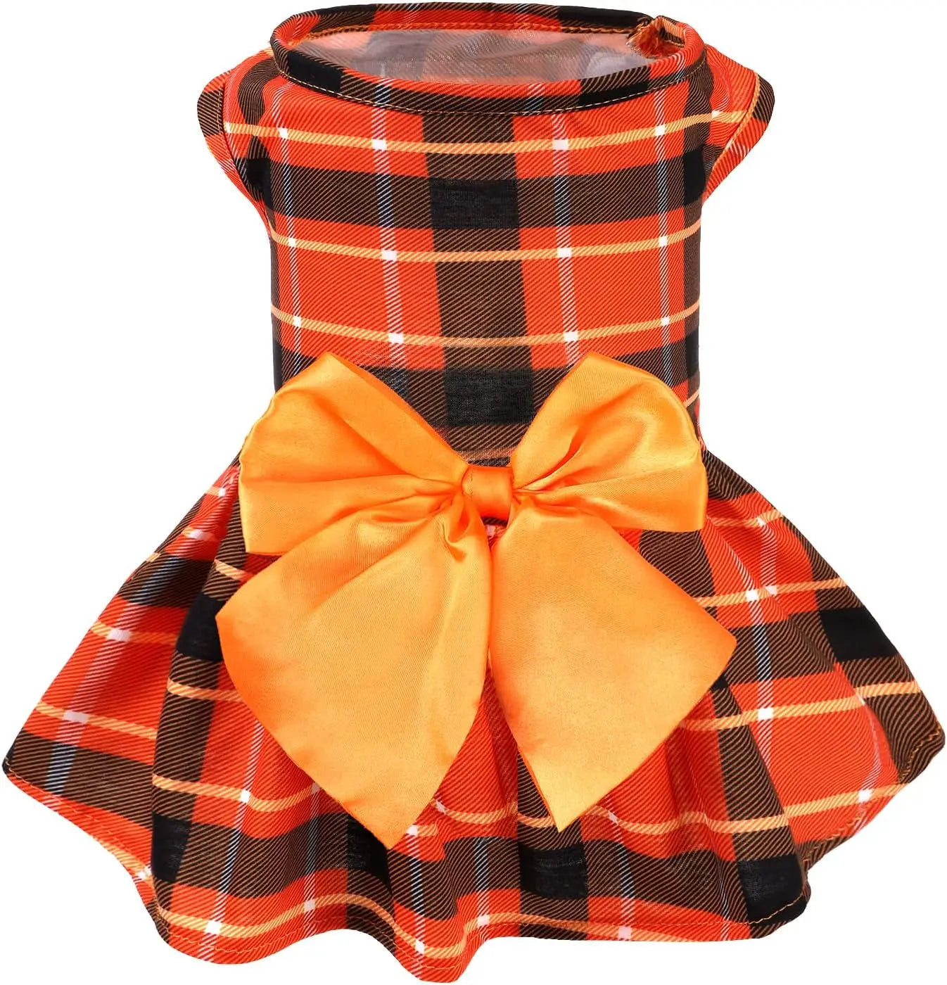 Dog Dress Cute Small Dog Outfit Cotton Puppy Clothes Breathable All Colors Orange(Plaid)