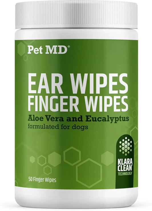 Dog Ear Cleaning Finger Wipes 50ct – Extra Coverage Design with Aloe & Eucalyptus Finger Wipes