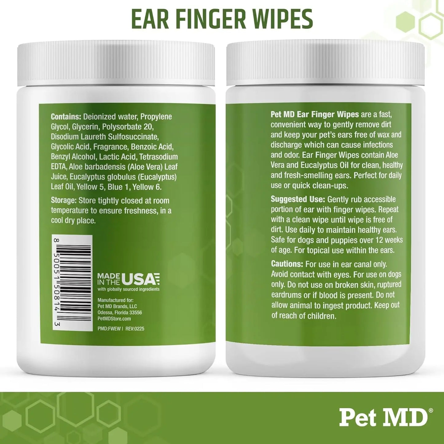 Dog Ear Cleaning Finger Wipes 50ct – Extra Coverage Design with Aloe & Eucalyptus