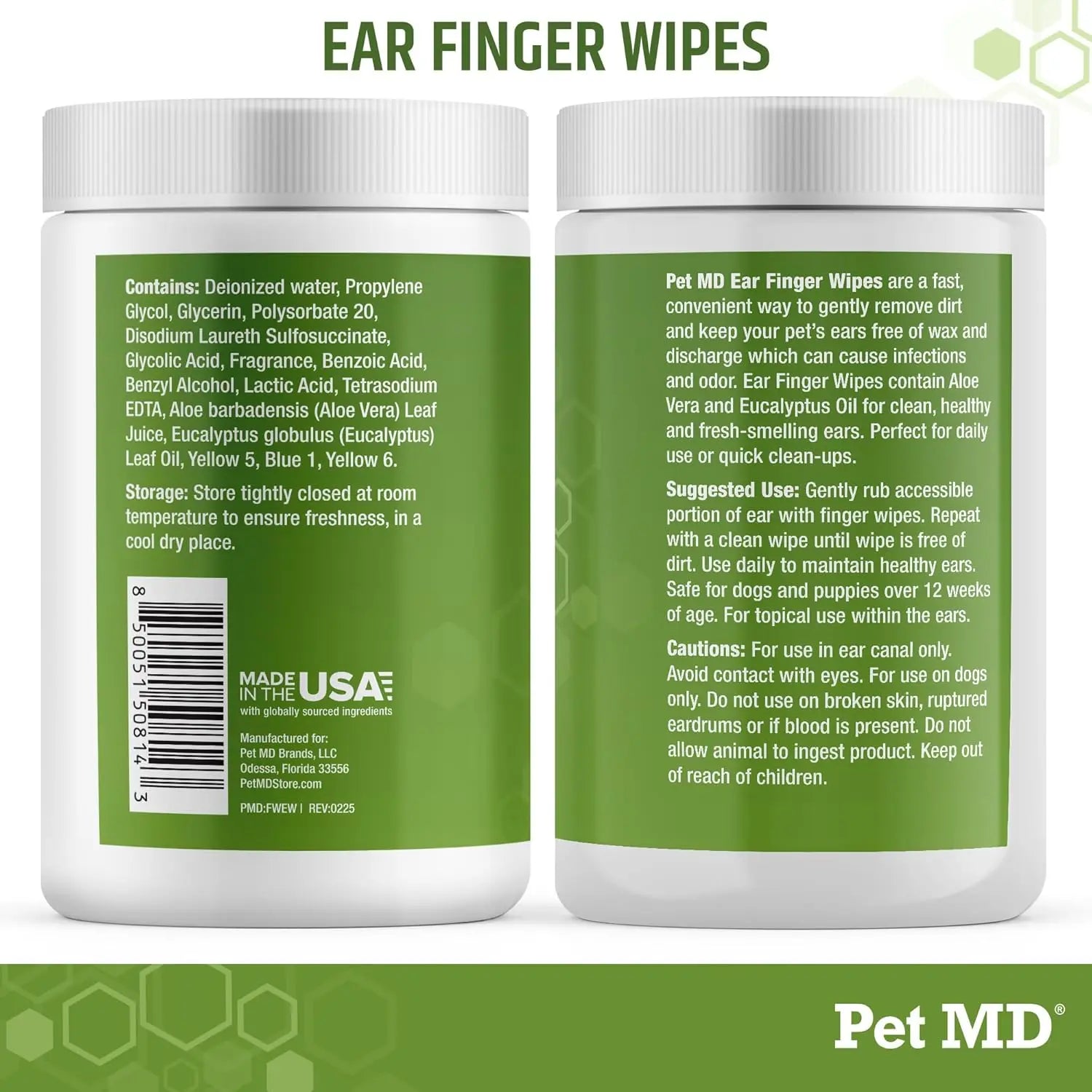 Dog Ear Cleaning Finger Wipes 50ct – Extra Coverage Design with Aloe & Eucalyptus