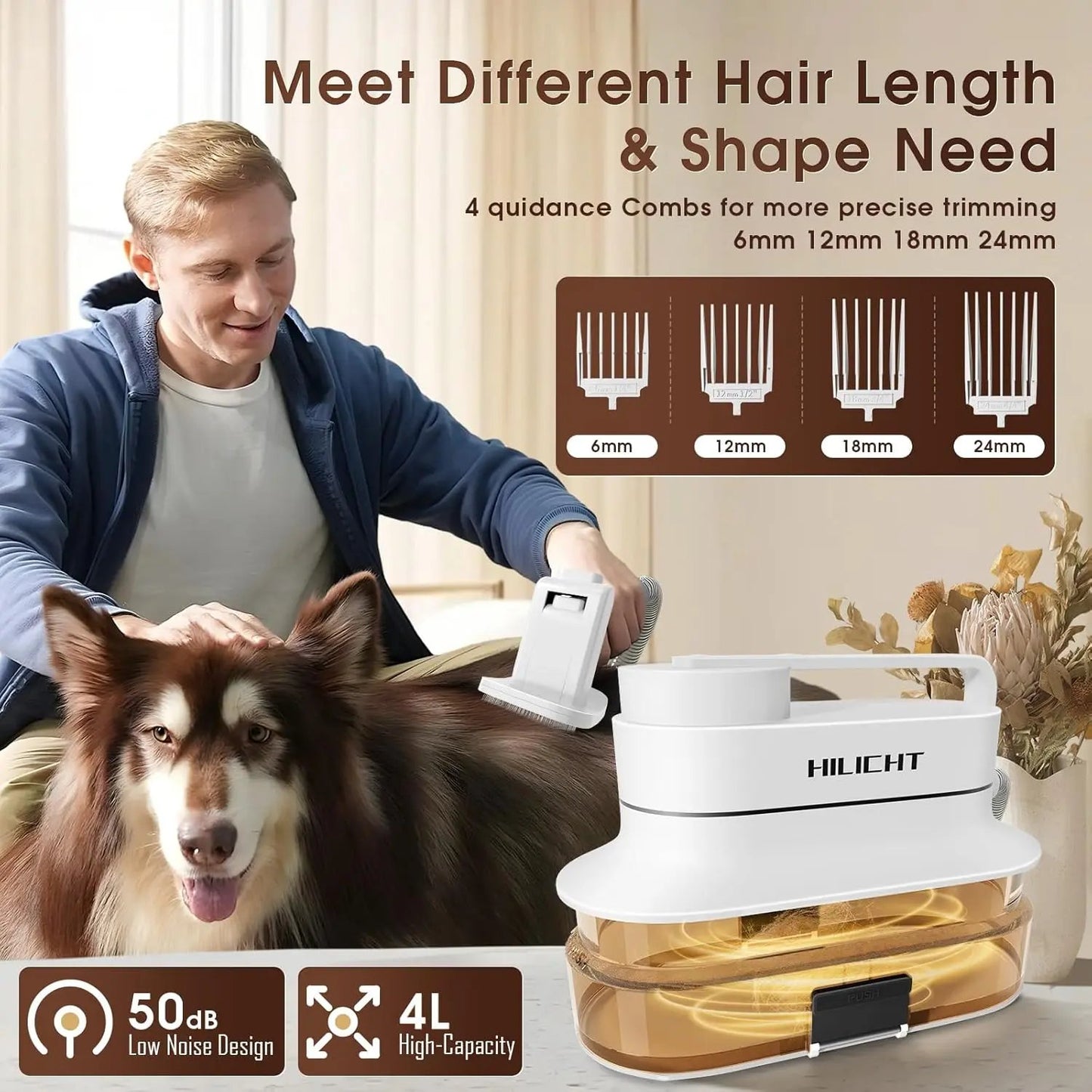 Dog Grooming Vacuum Kit – 6-in-1 Pet Hair Trimmer w/ Nail Clipper & 4L Dust Cup