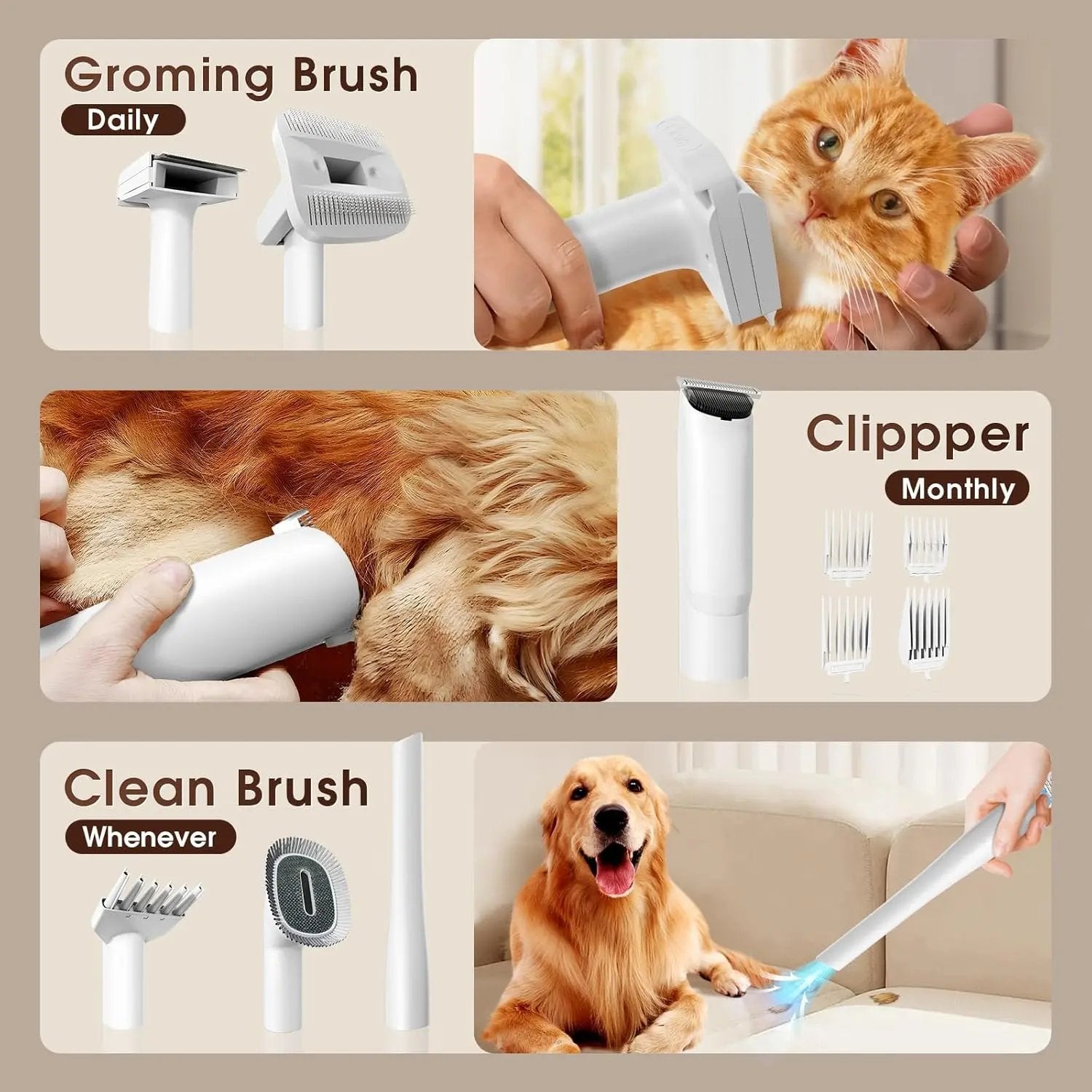 Dog Grooming Vacuum Kit – 6-in-1 Pet Hair Trimmer w/ Nail Clipper & 4L Dust Cup