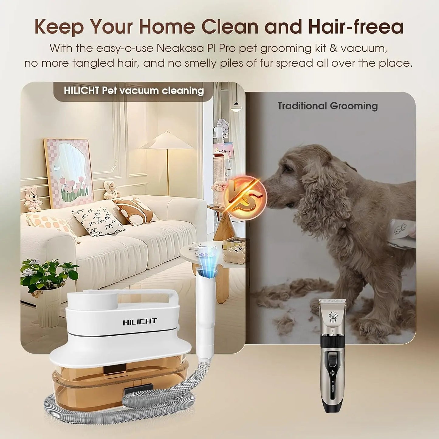 Dog Grooming Vacuum Kit – 6-in-1 Pet Hair Trimmer w/ Nail Clipper & 4L Dust Cup
