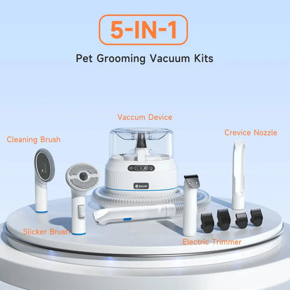 Dog Grooming Vacuum Kit 5-in-1 Clippers & Brush w/ 1.4L Dust Cup for Pets