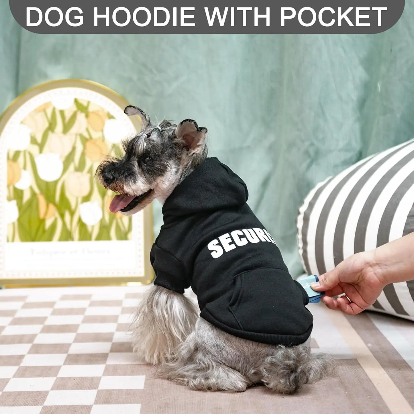 Dog Hoodie Security Fleece Sweatshirt w/ Leash Hole Warm Pet Costume for Small Dogs