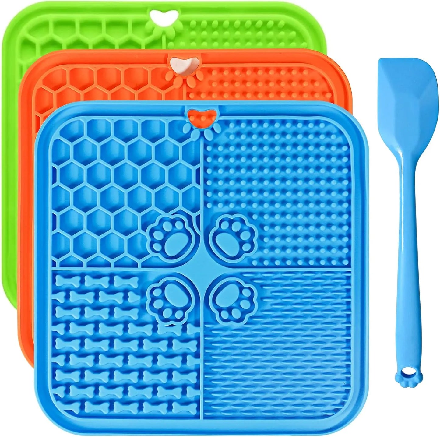 Dog Lick Mat 3-Pack, Suction Cups, Slow Feeder for Dogs & Cats, Dishwasher/Microwave Safe Blueorangegreen 7.87 X 7.87 Inches