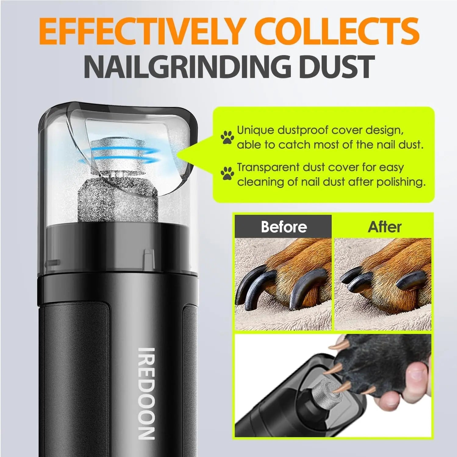 Dog Nail Grinder 3-Speed Quiet w LED Lights Professional Grooming