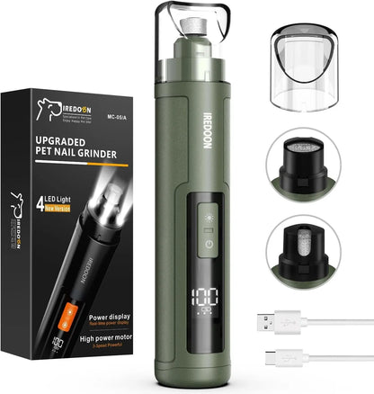 Dog Nail Grinder 3-Speed Quiet w LED Lights Professional Grooming Matte Green