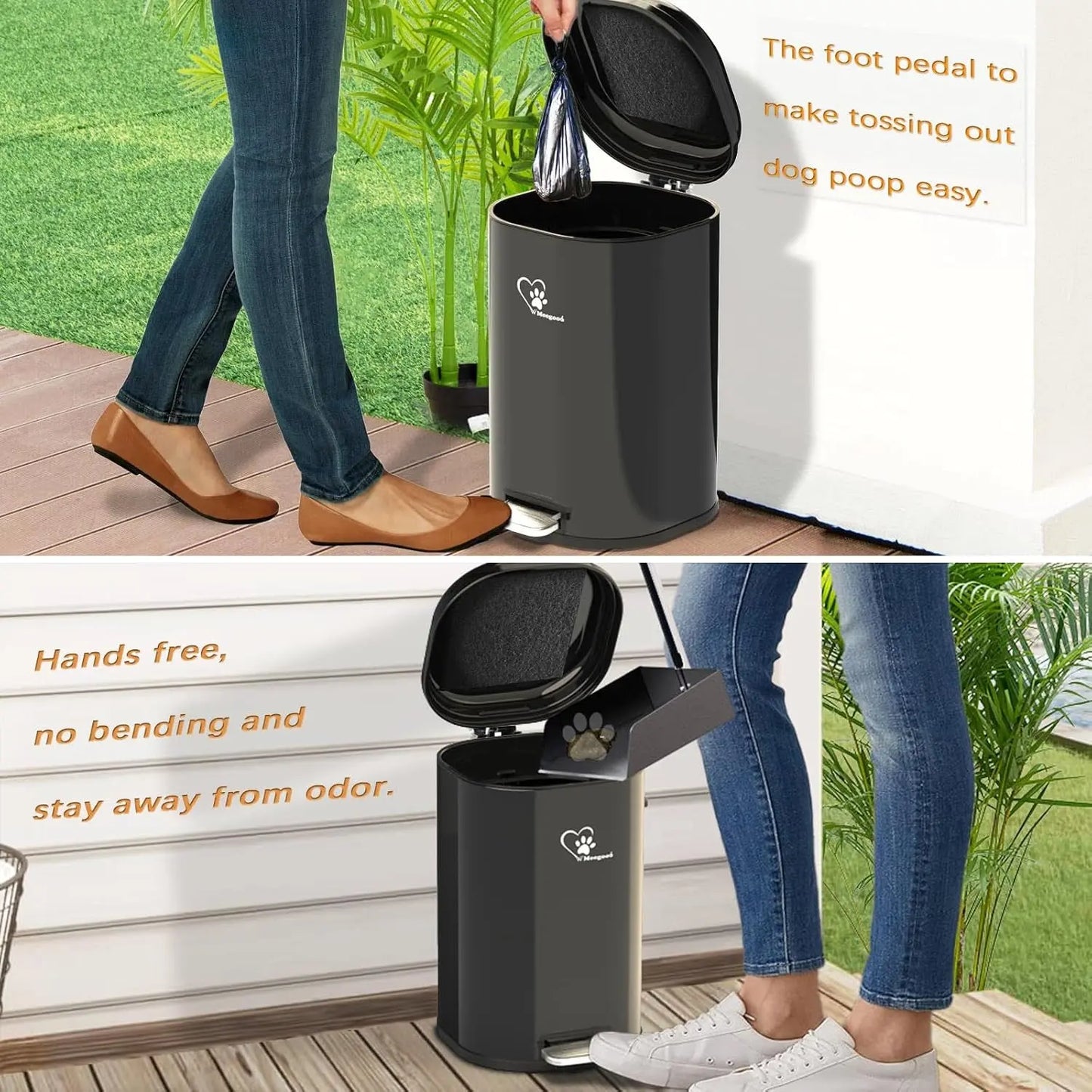 Dog Poop Trash Can w/ Lid & Rake Scooper – Odor Control Indoor/Outdoor