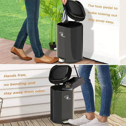 Dog Poop Trash Can w/ Lid & Rake Scooper – Odor Control Indoor/Outdoor