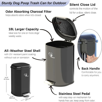 Dog Poop Trash Can w/ Lid & Rake Scooper – Odor Control Indoor/Outdoor