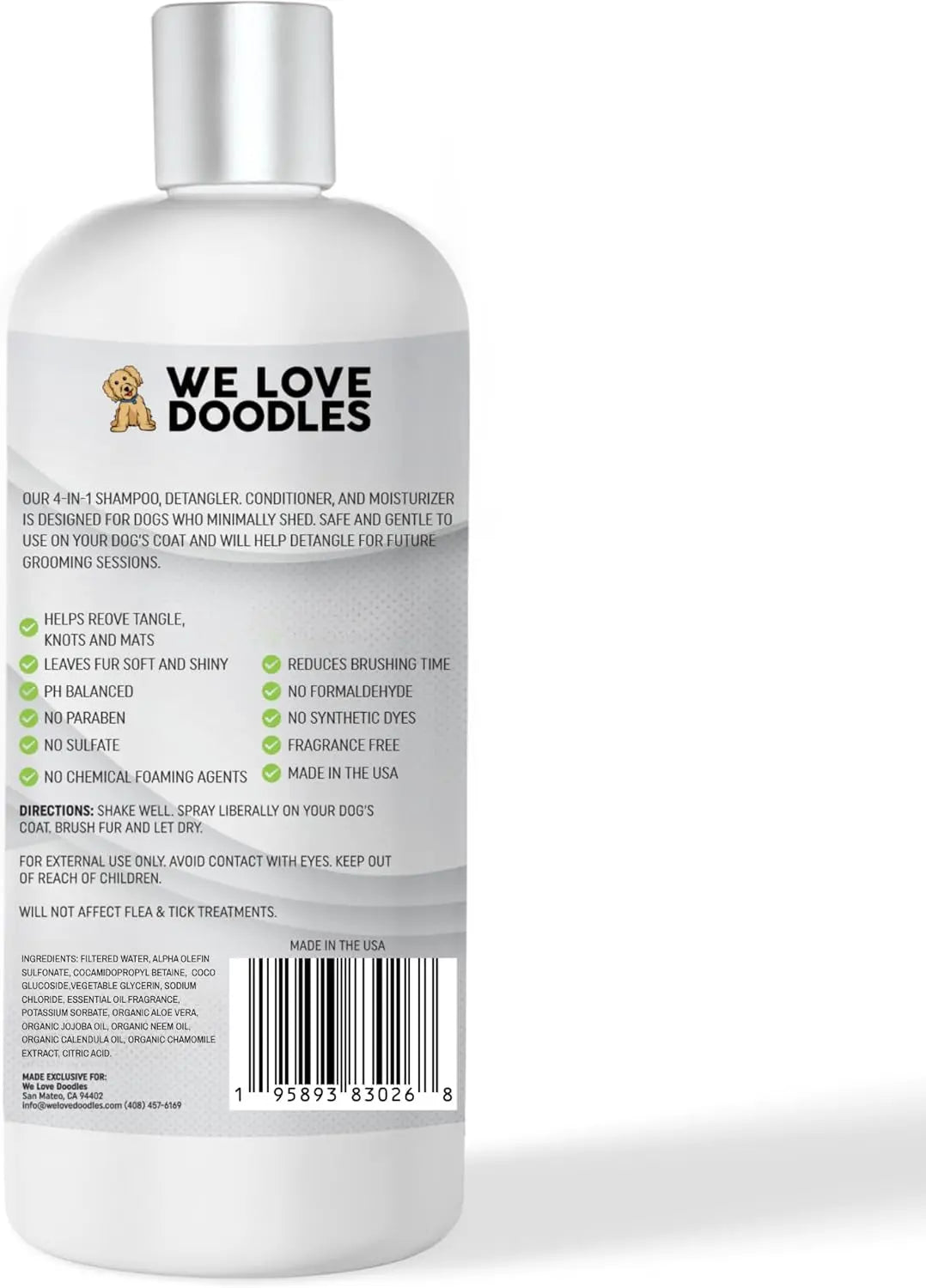 Dog Shampoo Conditioner for Goldendoodles & Doodles 4-in-1 16oz