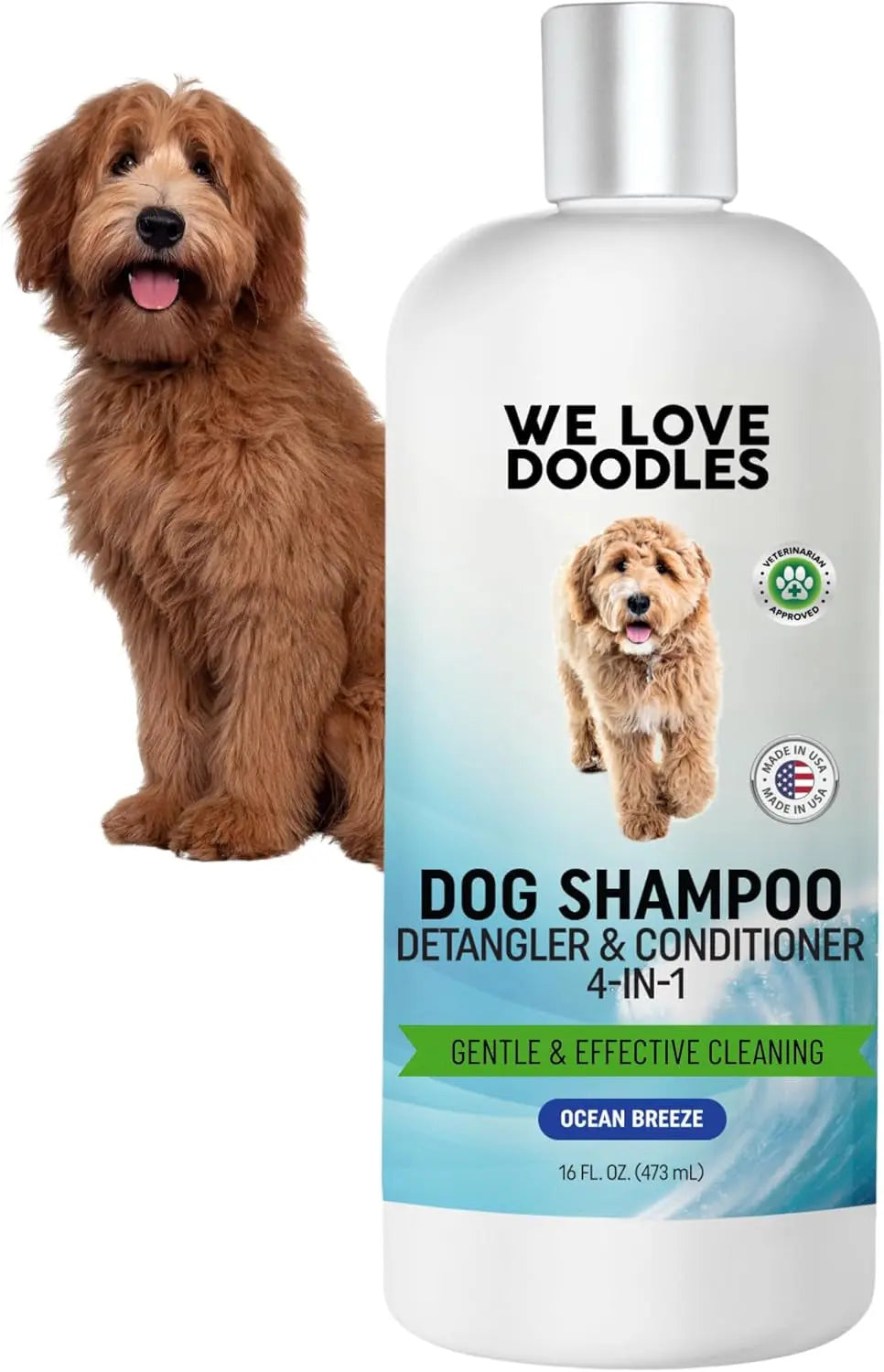 Dog Shampoo Conditioner for Goldendoodles & Doodles 4-in-1 16oz Ocean Breeze