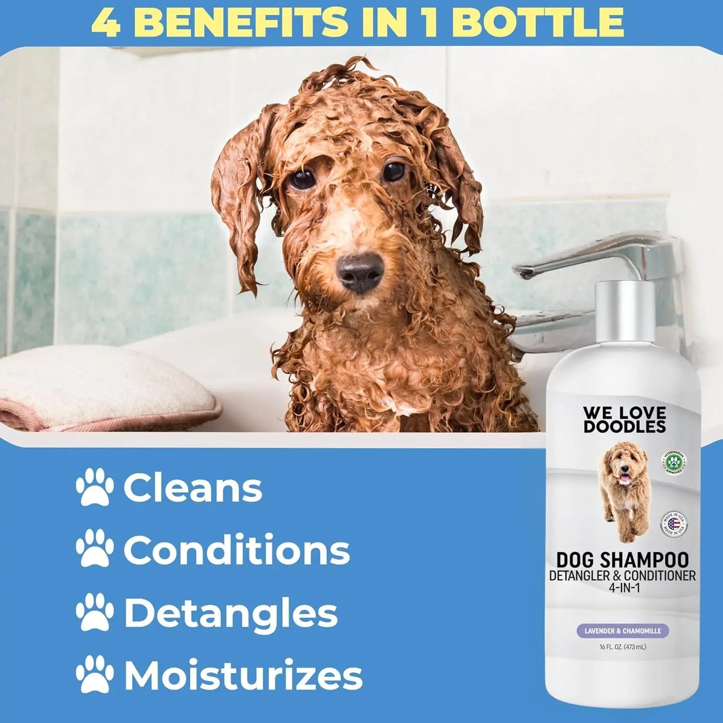 Dog Shampoo Conditioner for Goldendoodles & Doodles 4-in-1 16oz