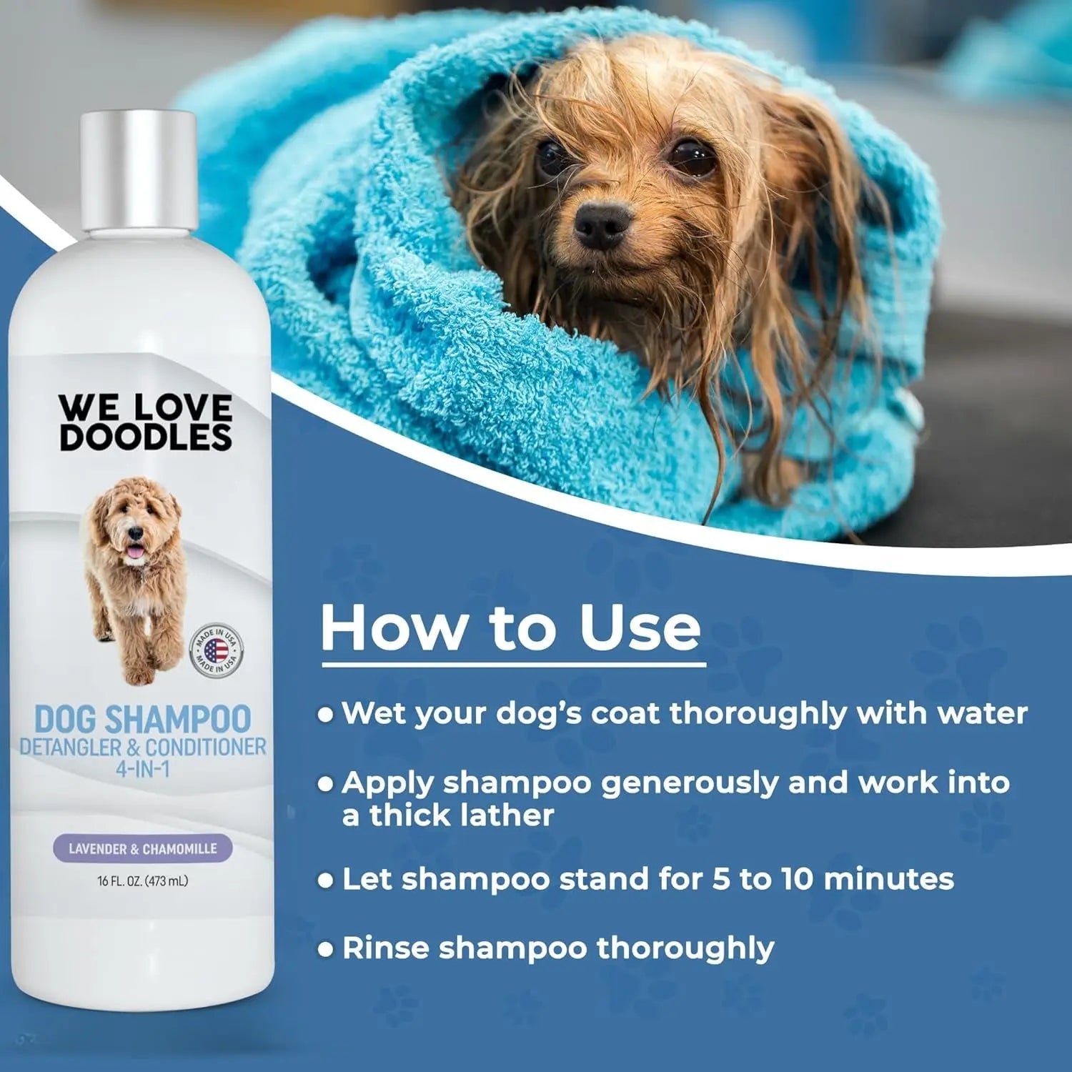 Dog Shampoo Conditioner for Goldendoodles & Doodles 4-in-1 16oz