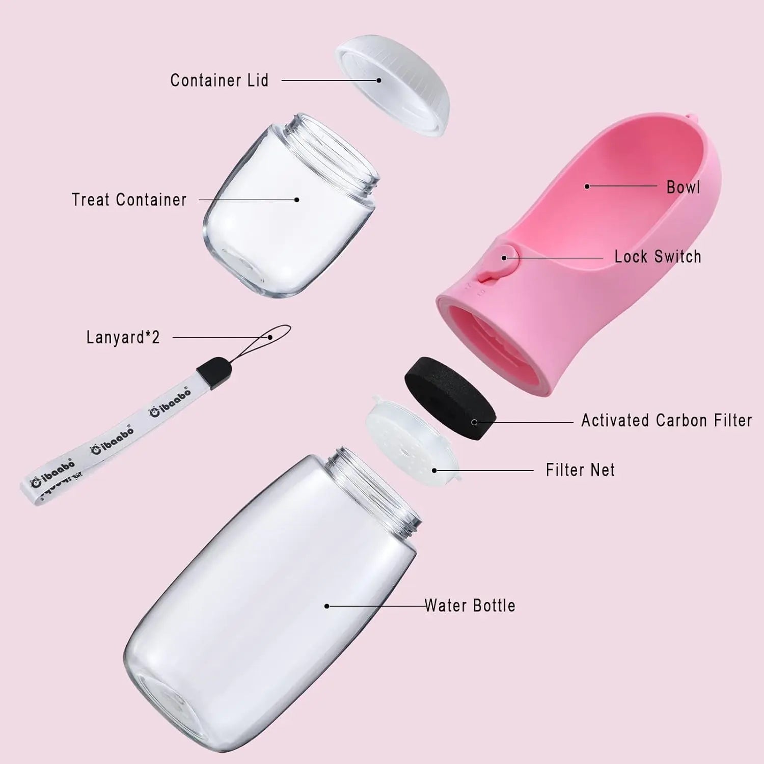 Dog Water & Food Bottle Portable 2in1 Dispenser Filter Leak Proof Travel Hiking