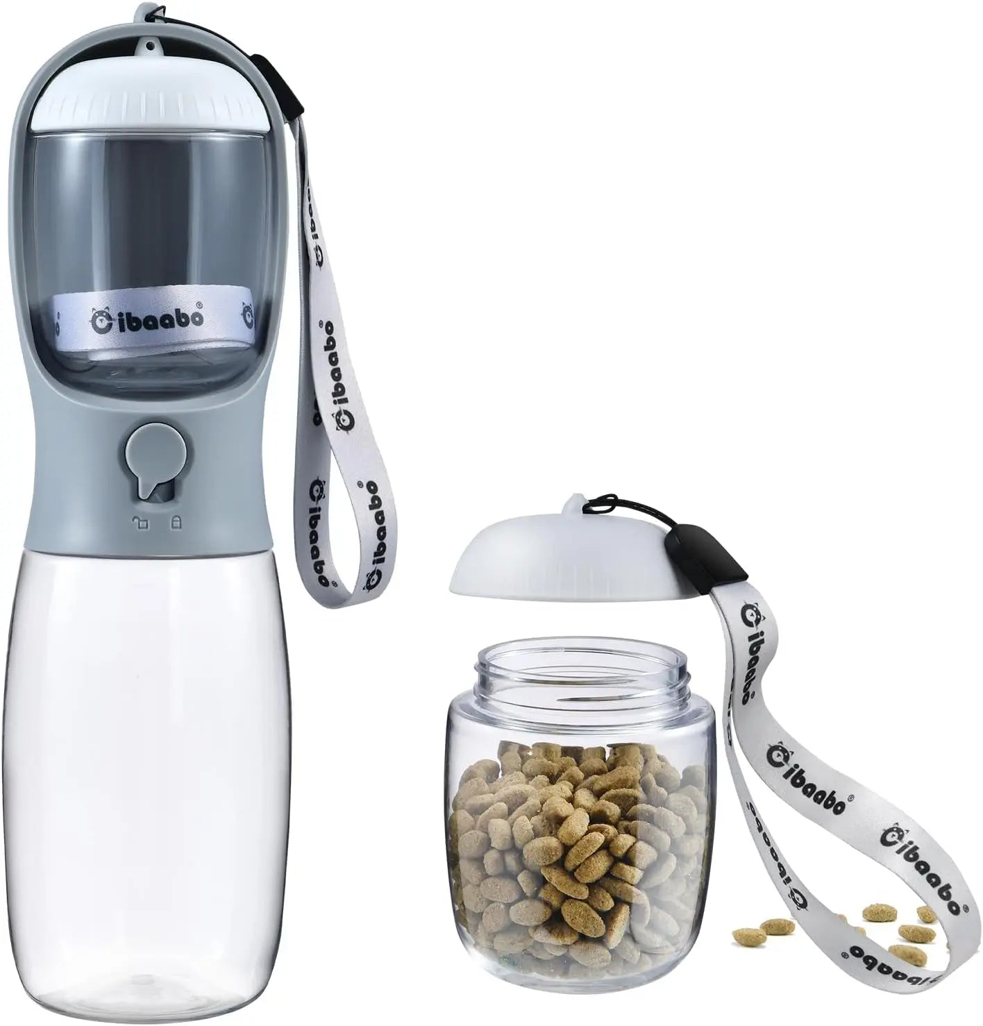 Dog Water & Food Bottle Portable 2in1 Dispenser Filter Leak Proof Travel Hiking 10 Gray 19Oz