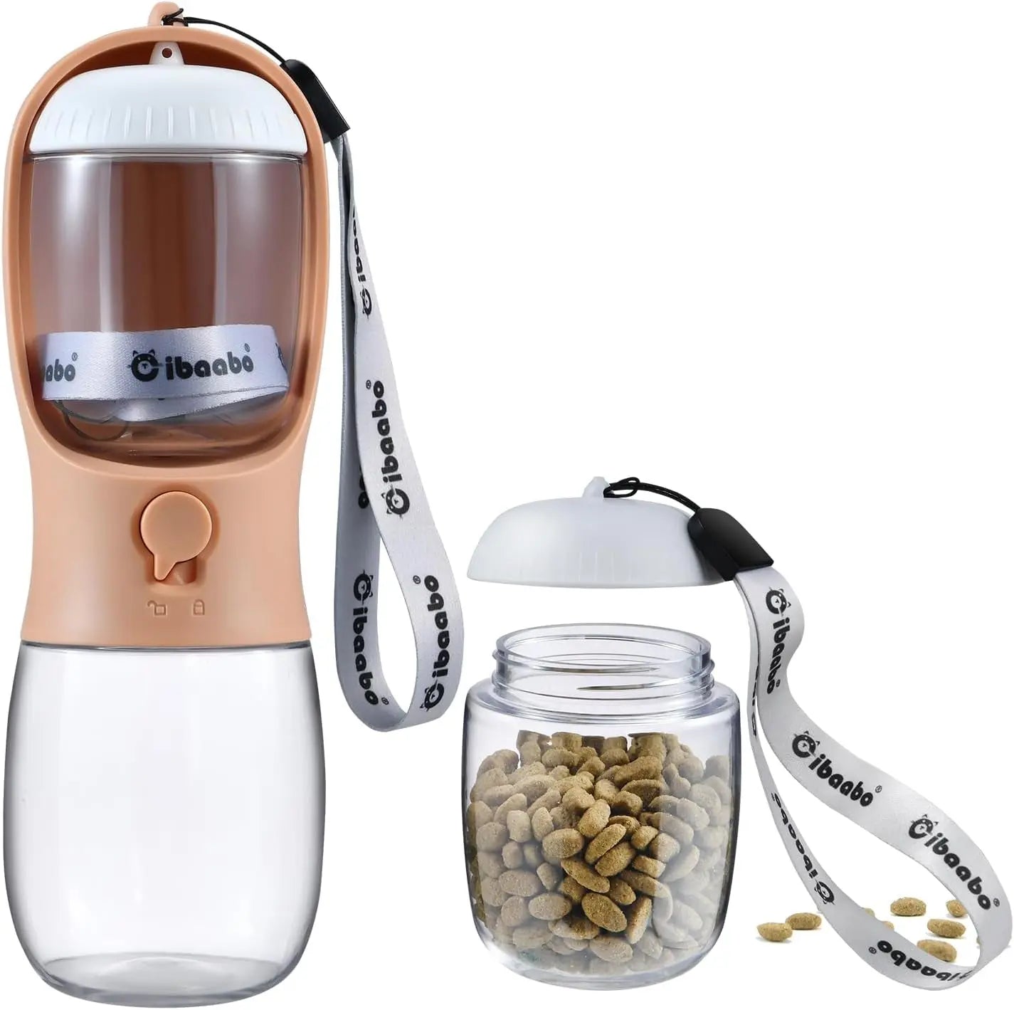 Dog Water & Food Bottle Portable 2in1 Dispenser Filter Leak Proof Travel Hiking 05 Pinkish Orange 10Oz