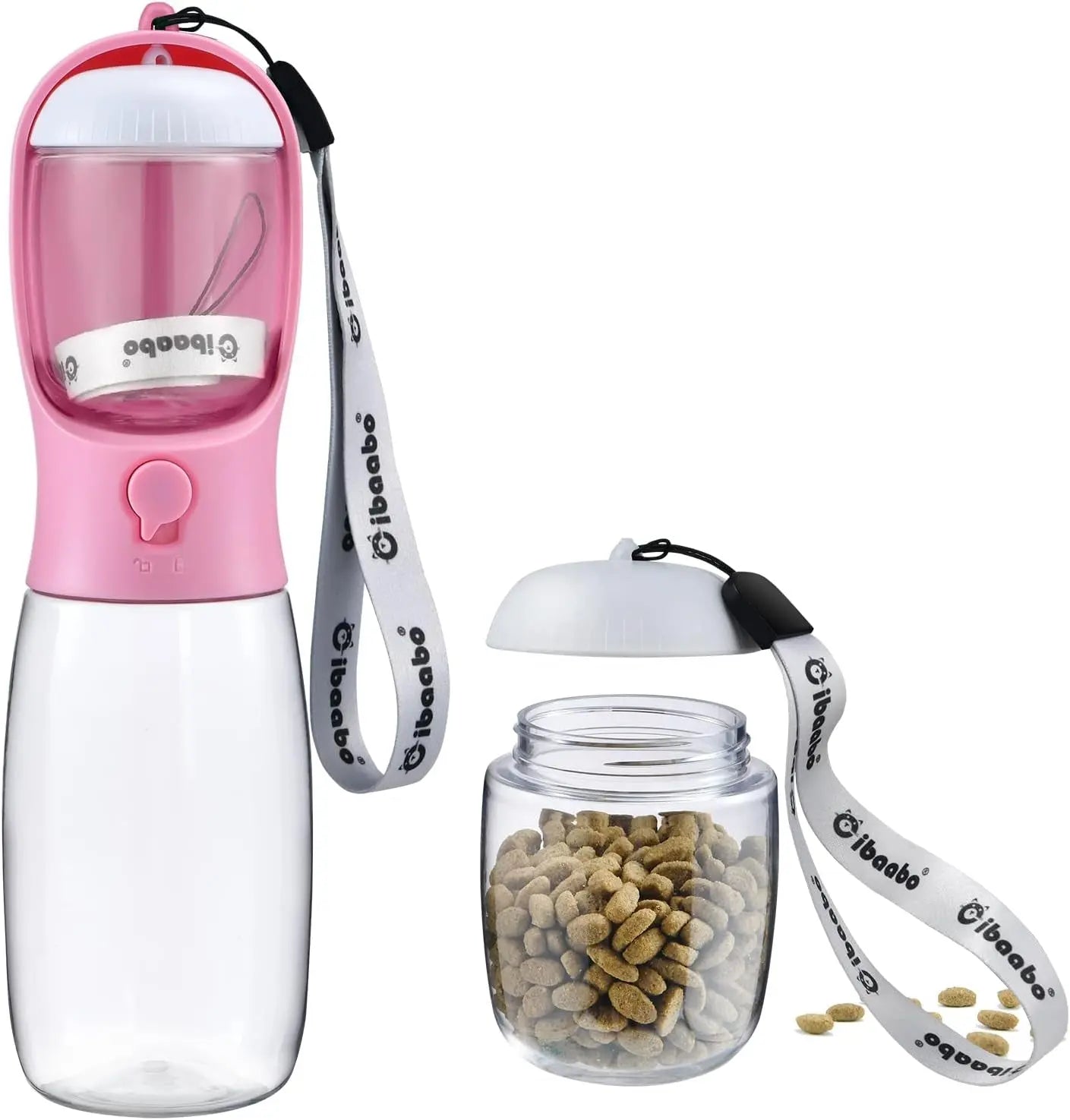 Dog Water & Food Bottle Portable 2in1 Dispenser Filter Leak Proof Travel Hiking 04 Pink 19Oz