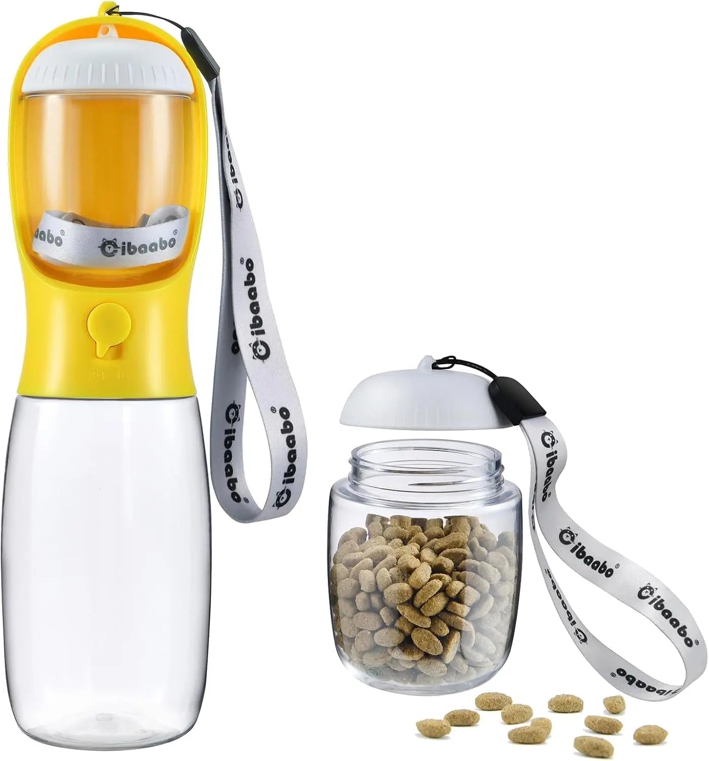 Dog Water & Food Bottle Portable 2in1 Dispenser Filter Leak Proof Travel Hiking 12 Yellow 19Oz