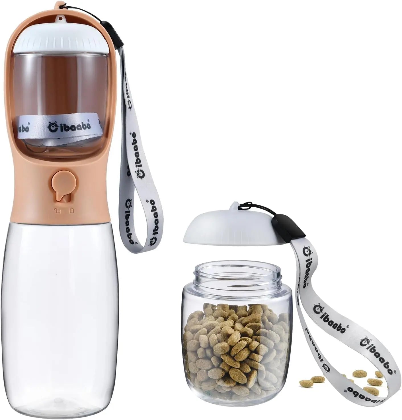 Dog Water & Food Bottle Portable 2in1 Dispenser Filter Leak Proof Travel Hiking 05 Pinkish Orange 19Oz