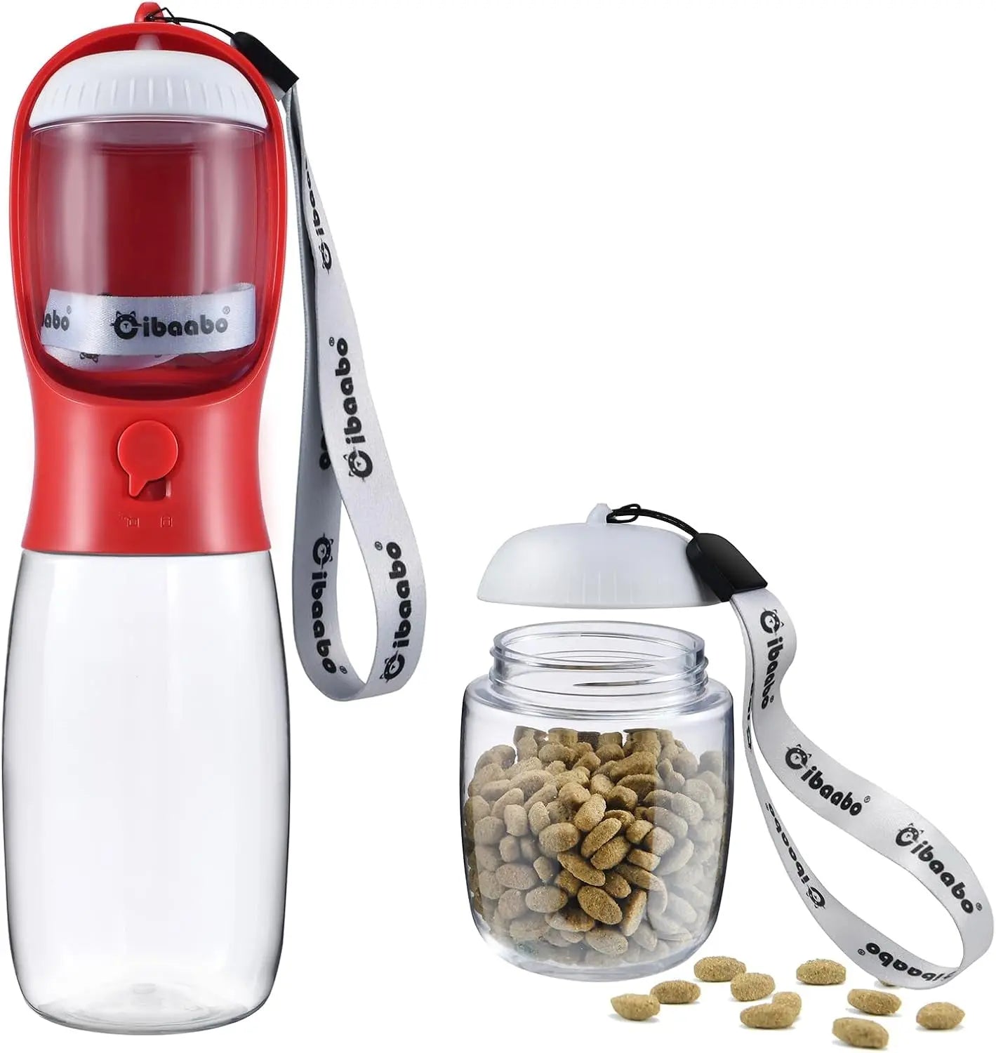 Dog Water & Food Bottle Portable 2in1 Dispenser Filter Leak Proof Travel Hiking 11 Red 19Oz