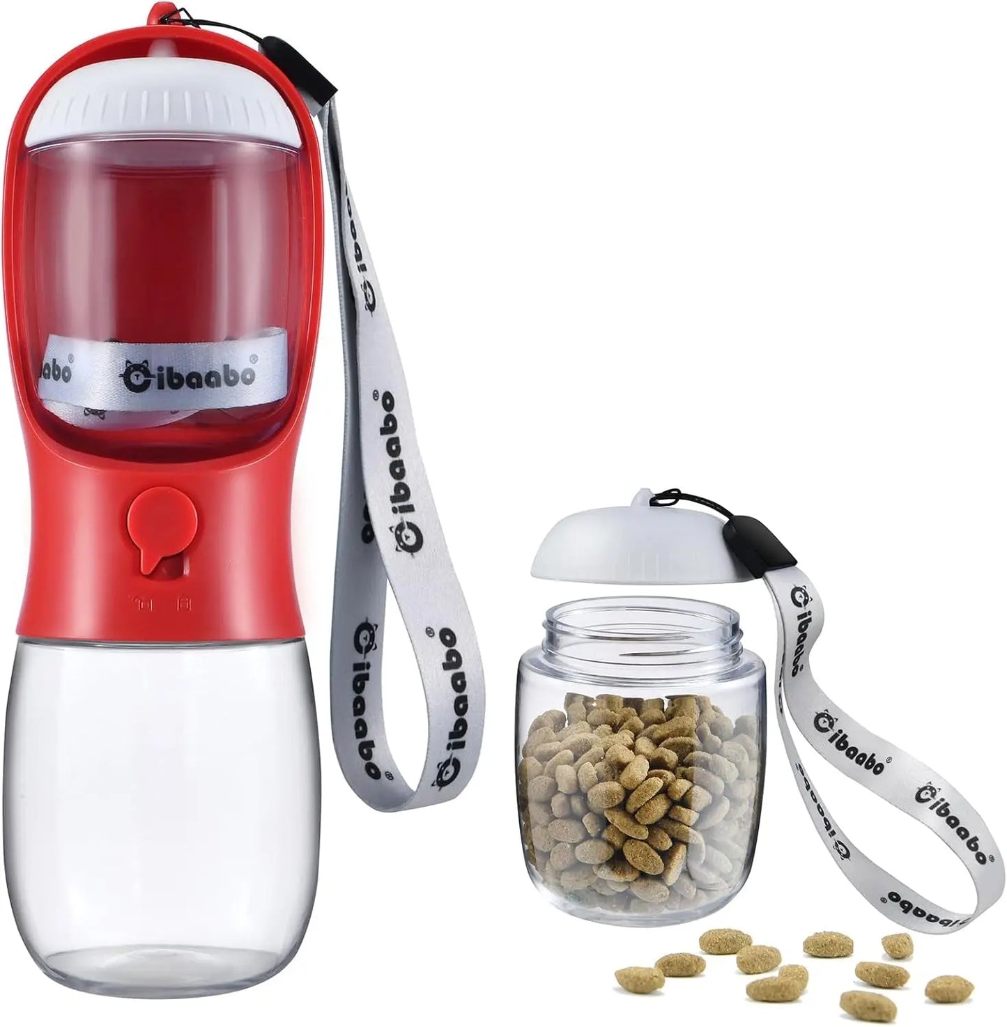 Dog Water & Food Bottle Portable 2in1 Dispenser Filter Leak Proof Travel Hiking 11 Red 10Oz