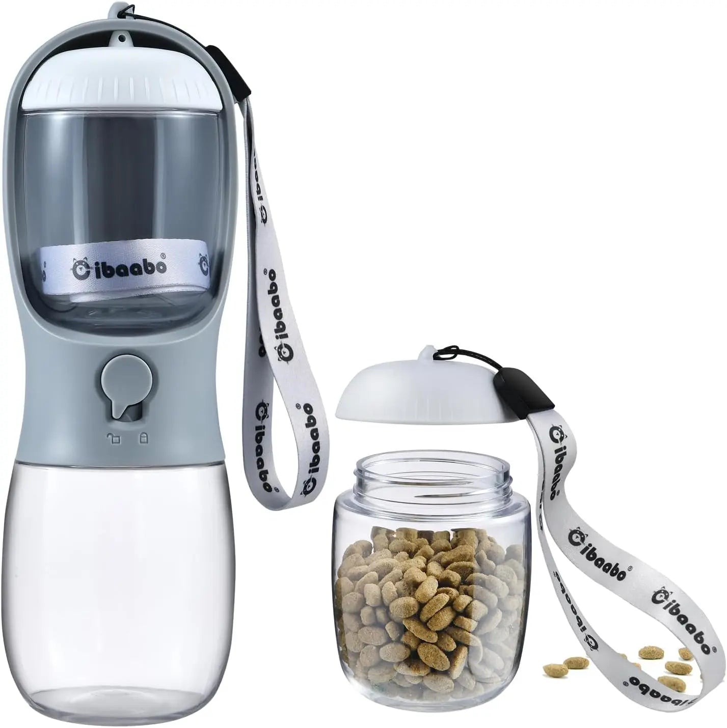 Dog Water & Food Bottle Portable 2in1 Dispenser Filter Leak Proof Travel Hiking 10 Gray 10Oz