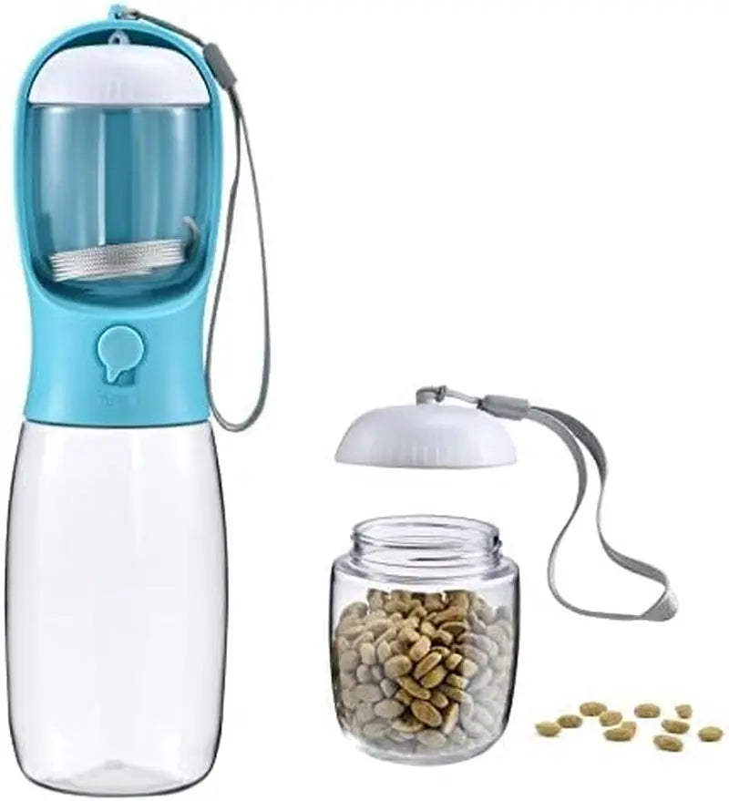 Dog Water & Food Bottle Portable 2in1 Dispenser Filter Leak Proof Travel Hiking 01 Blue 19Oz