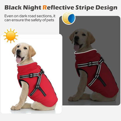 Dog Winter Coat- Built-In Harness – Waterproof Reflective Fleece Jacket XS–XXL