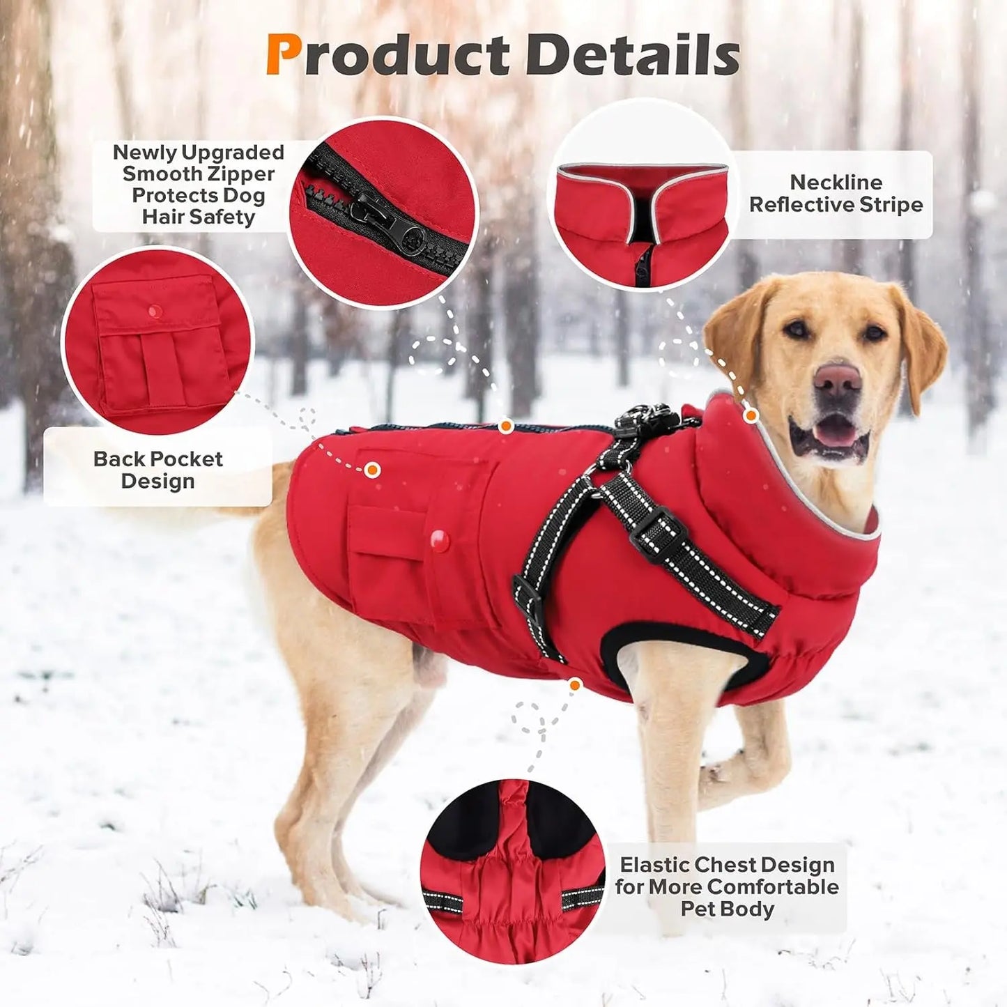 Dog Winter Coat- Built-In Harness – Waterproof Reflective Fleece Jacket XS–XXL