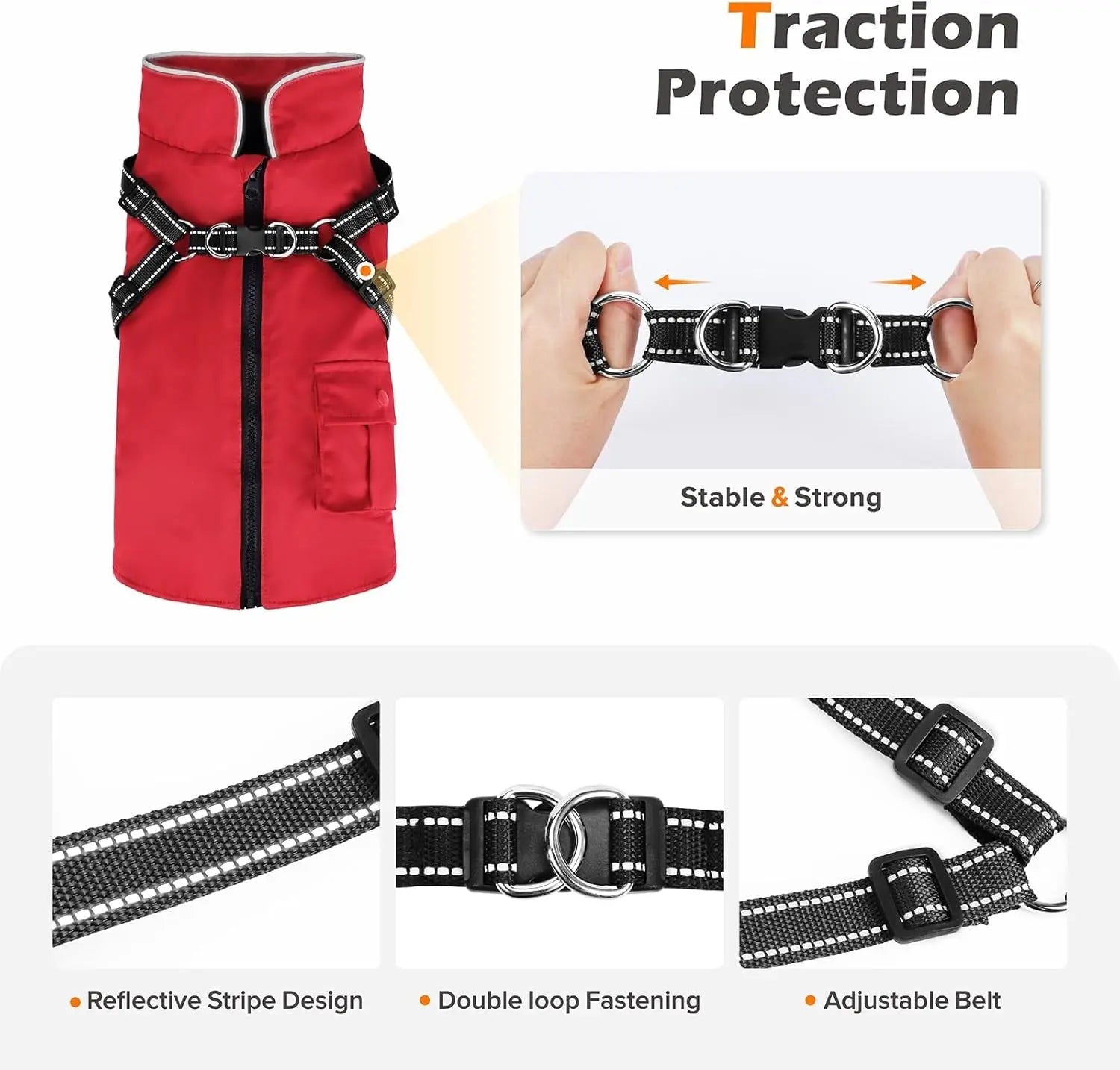 Dog Winter Coat- Built-In Harness – Waterproof Reflective Fleece Jacket XS–XXL