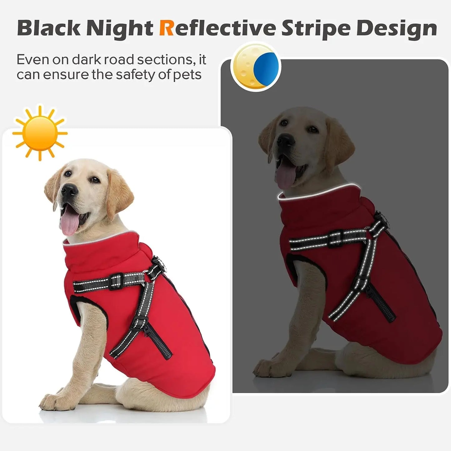 Dog Winter Coat- Built-In Harness – Waterproof Reflective Fleece Jacket XS–XXL