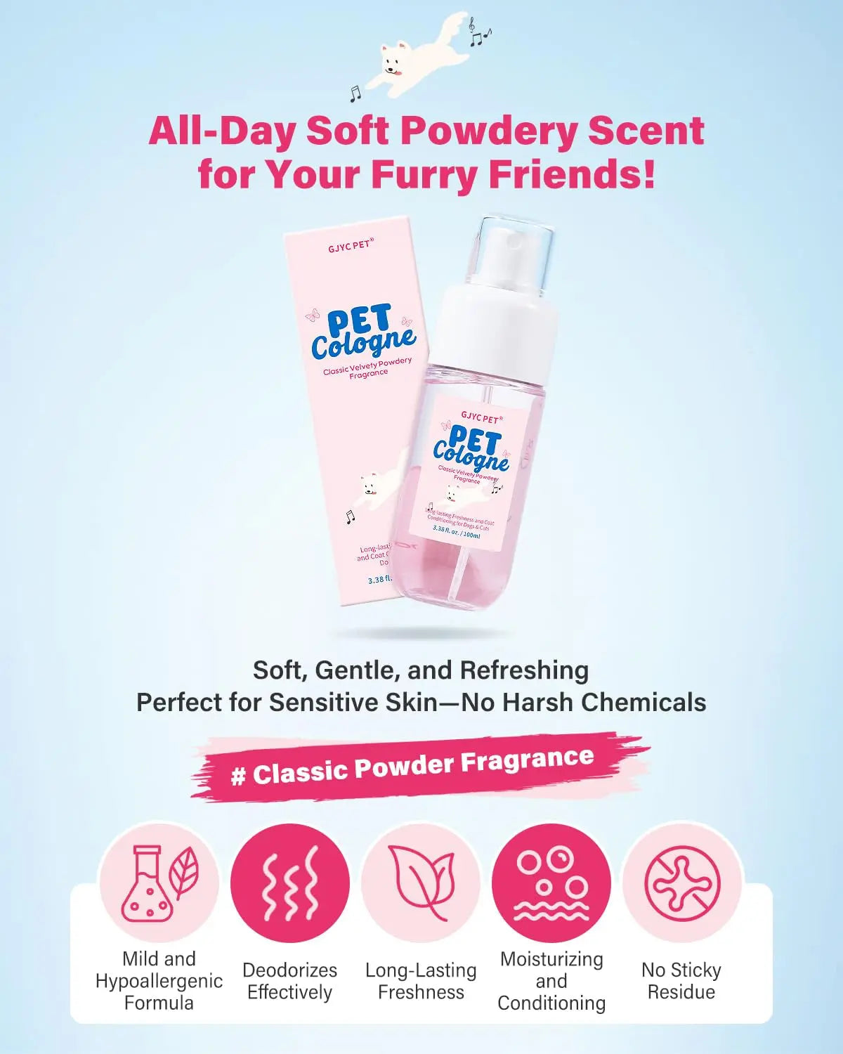 Dog & Cat Cologne Spray Powder Scent Odor Control 3.38oz Travel Size