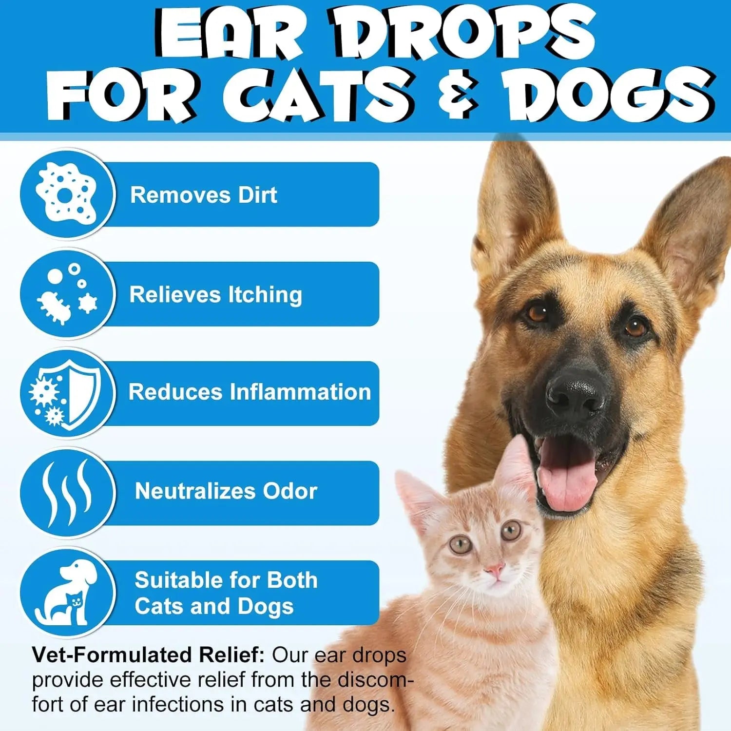 Dog & Cat Ear Cleaning Drops with 1% Hydrocortisone, Itchy Ear Relief
