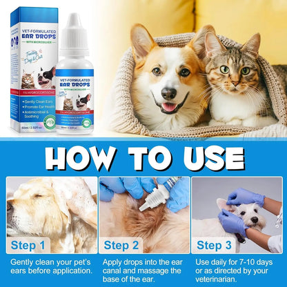 Dog & Cat Ear Cleaning Drops with 1% Hydrocortisone, Itchy Ear Relief