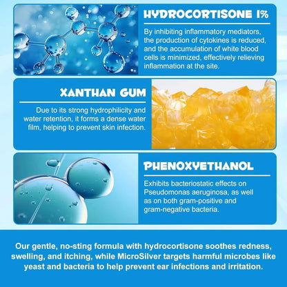 Dog & Cat Ear Cleaning Drops with 1% Hydrocortisone, Itchy Ear Relief