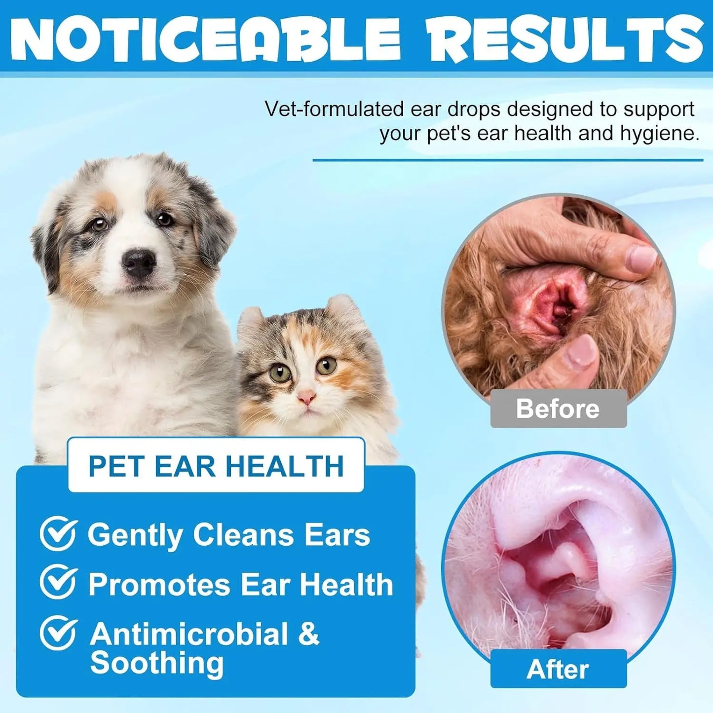 Dog & Cat Ear Cleaning Drops with 1% Hydrocortisone, Itchy Ear Relief