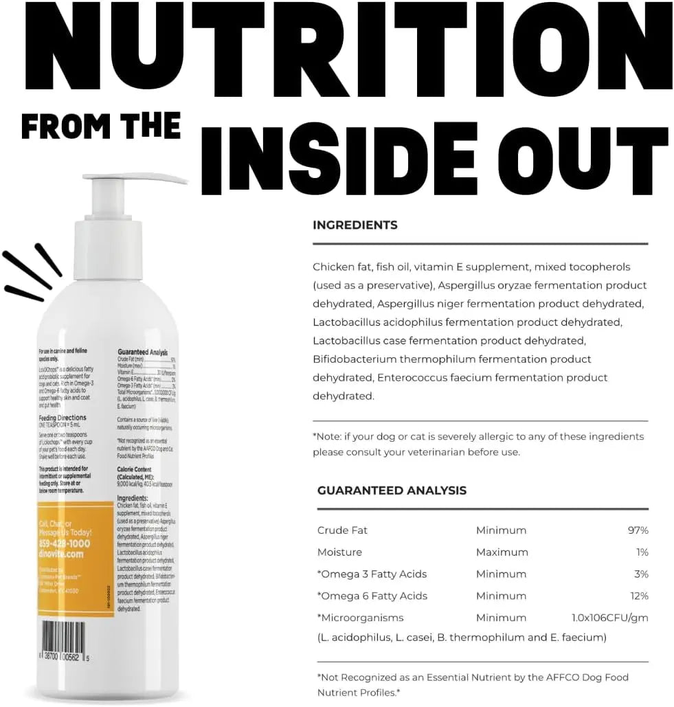 Dog & Cat Omega 3 6 Supplement Probiotics Vitamin E Skin Coat 16oz Pump