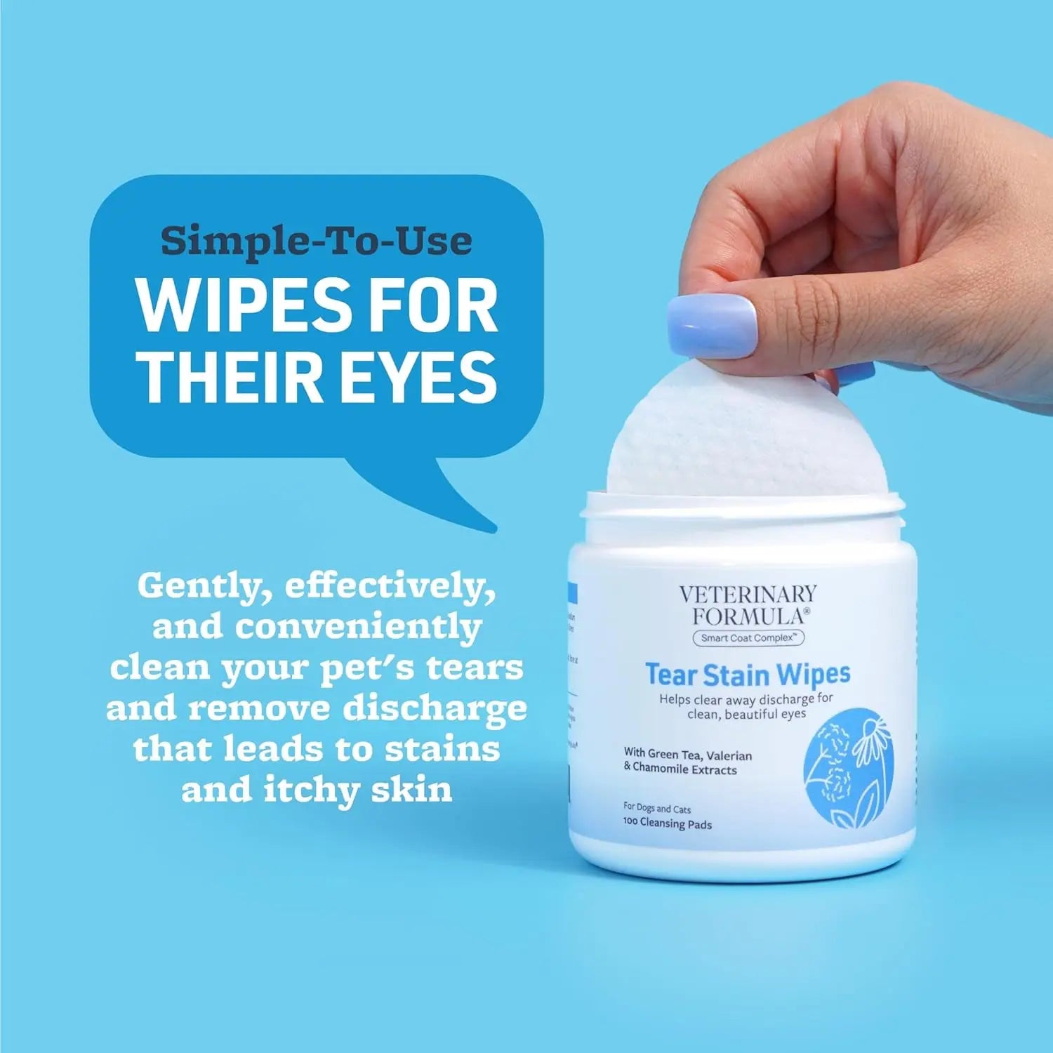 Dog & Cat Tear Stain Eye Wipes Fragrance Free Facial Cleaning 100 Ct