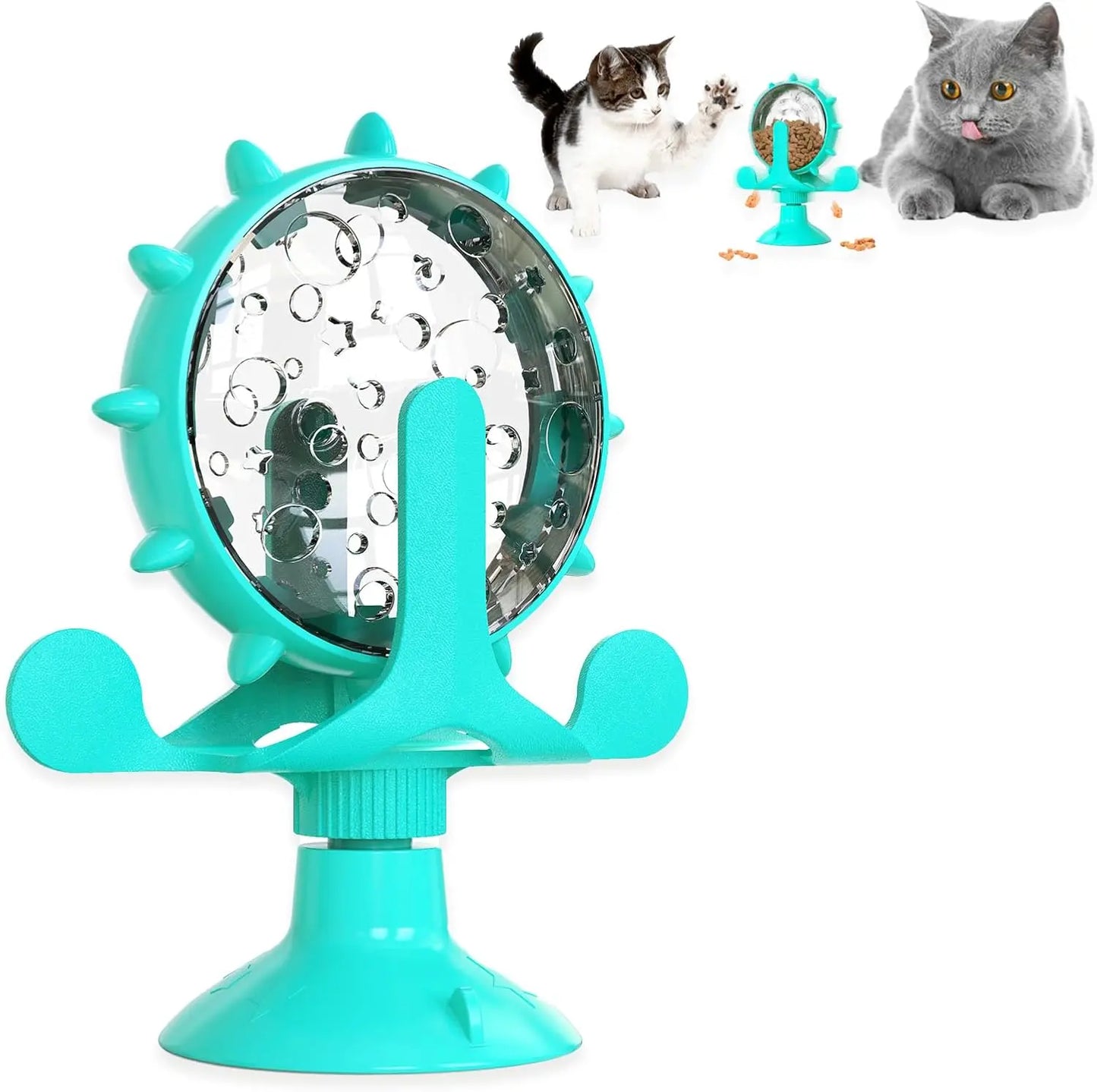 Dog & Cat Treat Dispenser Toy, 360° Rotating Interactive Feeder w/ Strong Suction Cup Lake Blue