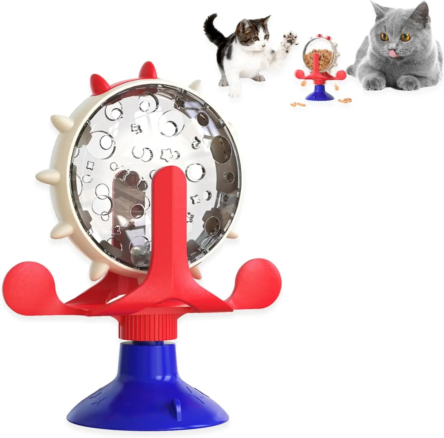 Dog & Cat Treat Dispenser Toy, 360° Rotating Interactive Feeder w/ Strong Suction Cup American Blue
