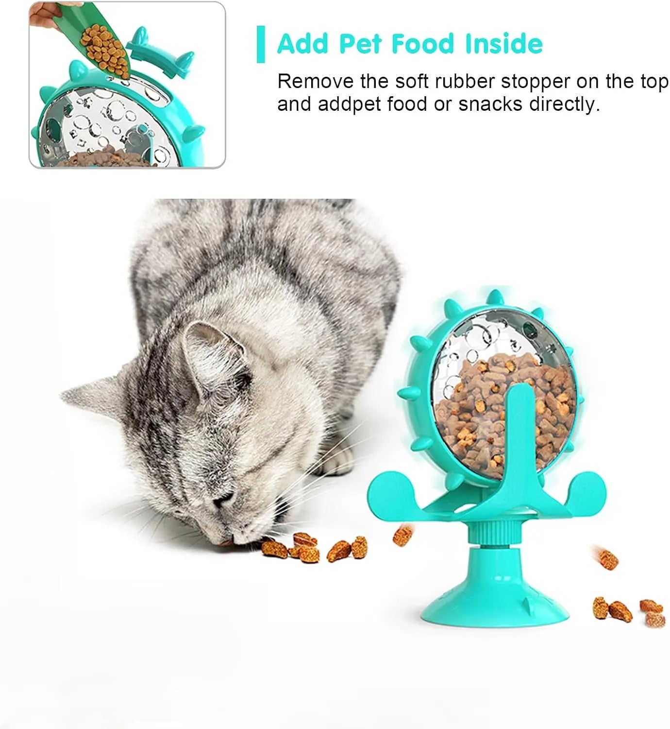 Dog & Cat Treat Dispenser Toy, 360° Rotating Interactive Feeder w/ Strong Suction Cup