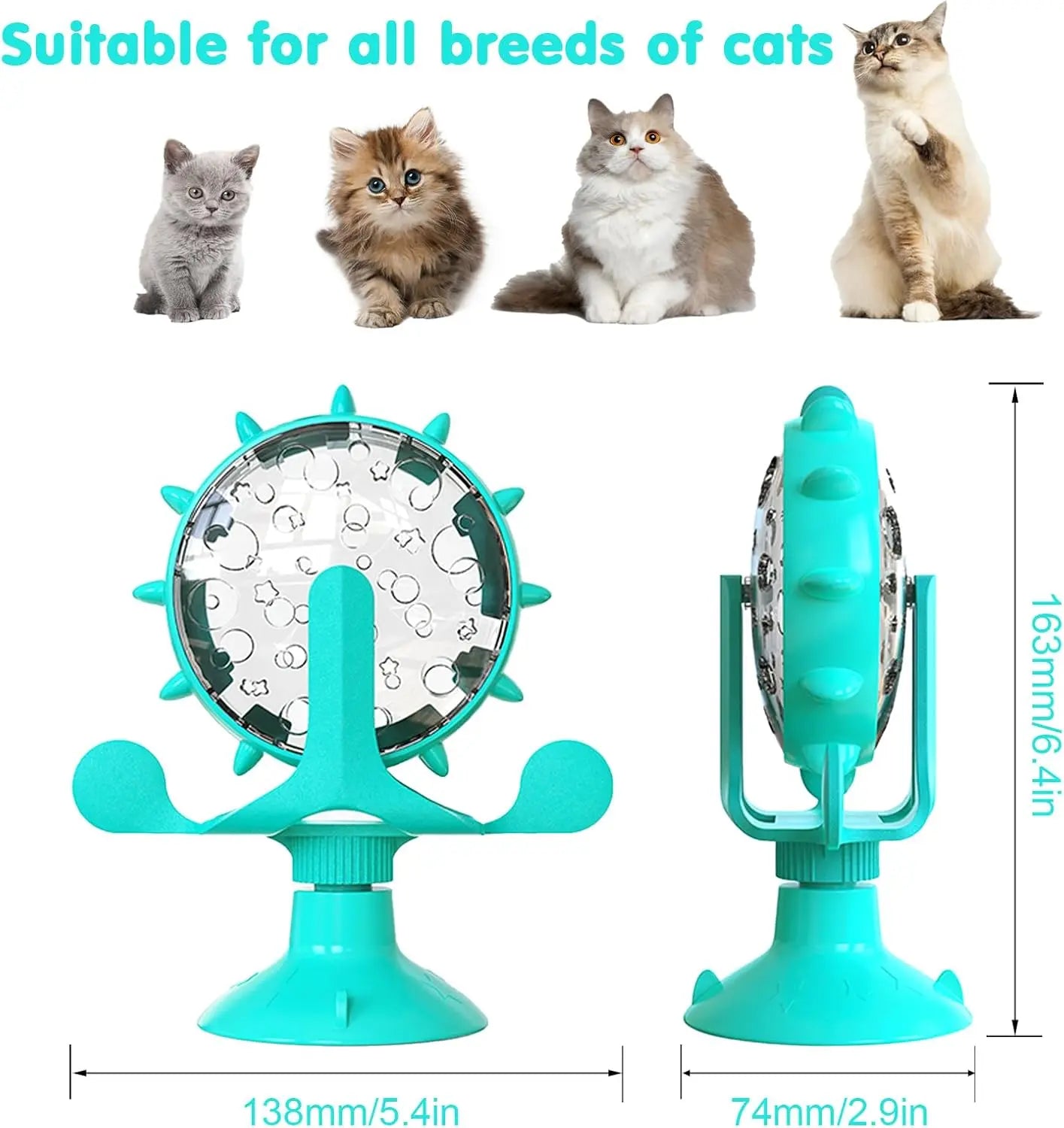 Dog & Cat Treat Dispenser Toy, 360° Rotating Interactive Feeder w/ Strong Suction Cup